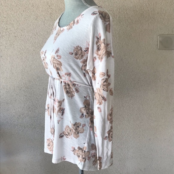 Oh Baby Maternity Cream Floral Long Sleeve Med - Picture 4 of 8